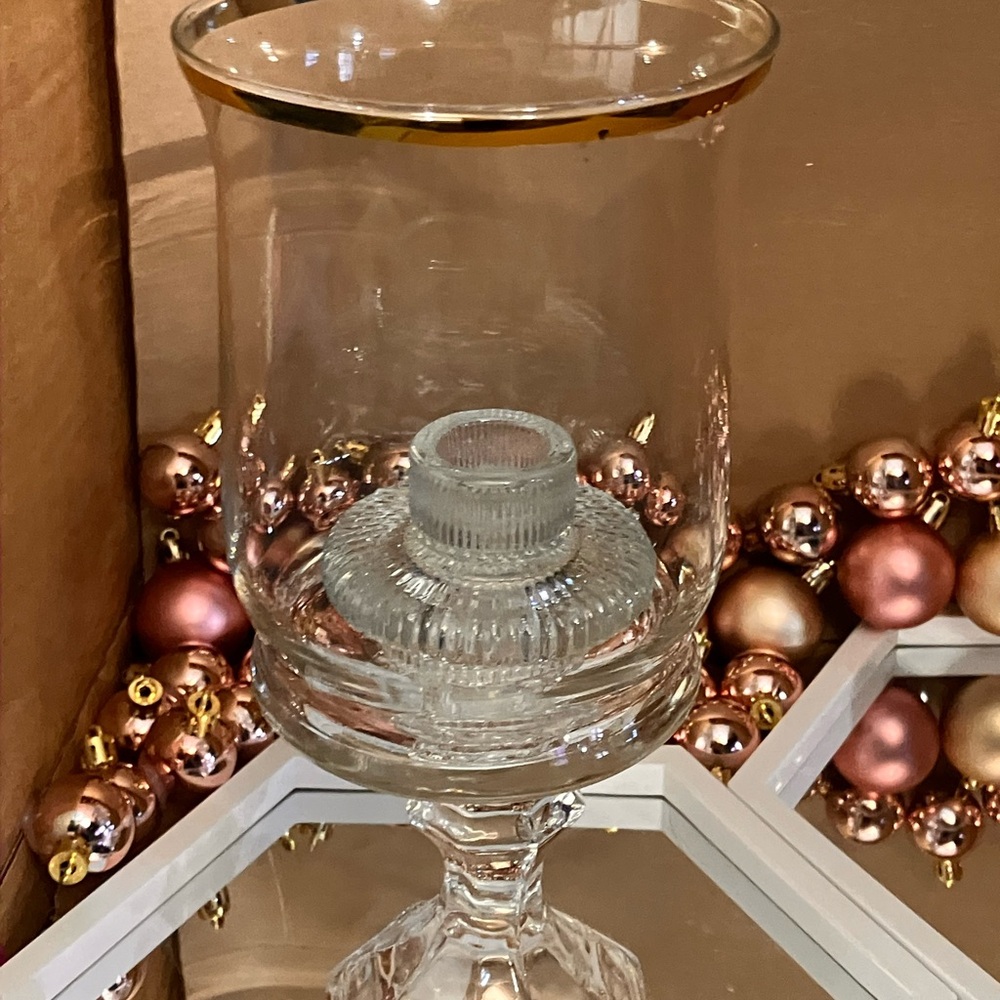 Handmade Elegant Glass Candle Holder with RoseGold Rim